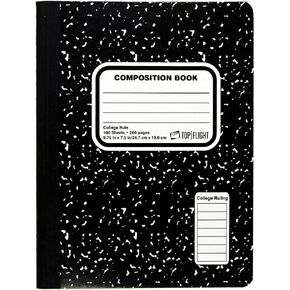Top Flight Sewn Marble Composition Book, Black/White, College Rule, 9.75 x 7.5 Inches, 100 Sheets (41350)