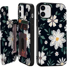 حافظة جلدية فاخرة من Crossspace متوافقة مع هاتف iPhone 14 [6.1 بوصة]، حافظة محفظة حامل بطاقات زهور للنساء والفتيات، حافظة قابلة للطي متينة مع تصميم فريد من نوعه لحقوق الطبع والنشر - زهور وردية وردية in Kuwait