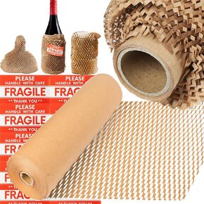 Uptotop Honeycomb Packing Paper, 10" x60' Cushioning Wrap for Moving Shipping Wrapping Paper, Cushioning Wrap Protective Roll with 12 Fragile Sticker Labels