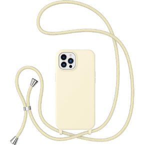 ZTOFERA Crossbody Case for iPhone 14 Pro Max with Lanyard Strap Adjustable Rope Liquid Silicone Soft Cover for iPhone 14 Pro Max 6.7 inch-Beige