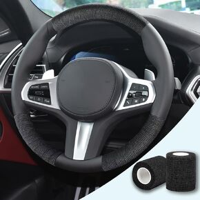 Steering Wheel Cover Car Truck Universal Sweat-Absorbent Steering Wheel Wrap Tape for O/D Shaped 14/14.5/15/ 15.5/16/ 18 inch Steering Wheel Accessories (Black)