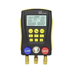 QPKING Refrigeration Digital Manifold Gauge Meter HVAC Vacuum Pressure Temperature Tester Leakage Test LM120 Digital Manifold Pressure Tester with 3 Hoses Built-in 89 Database1