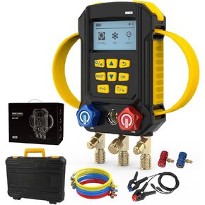 AC Manifold Gauge LM160 Smart Digital Manifold Kit HVAC Digital Manifold Gauge Evacuation&Refrigerant&Vacuuming Mode With 3 Hoses,Multilingual,95 Standard Databases R134a;H20;R14;R1234yf;R1270;R236fa
