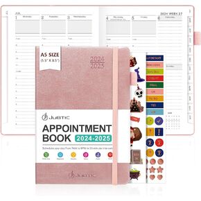 JUBTIC Appointment Book 2024-2025, Daily Weekly and Monthly Planner from July 2024 - June 2025 with Hourly Schedule, Academic Planner 2024-2025 with Soft Cover, A5(5.8"x8.5"), Turquoise