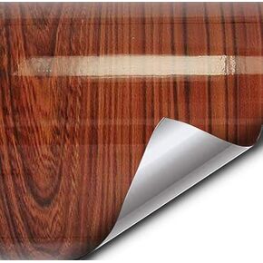 VVIVID High Gloss Red Cedar Striped Wood Grain Faux Finish Textured Vinyl Wrap Roll Sheet Film for Home Office Furniture DIY No Mess Easy to Install Air-Release Adhesive (10ft x 48 Inch)