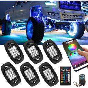 RGB LED Rock Lights, KaiDengZhe 8 in 1 120LED Neon Underglow LED Lighting Kit Waterproof RF/APP Control Music Mode Wheel Exterior Underglow Lighting with Brake Light for Truck Je-ep Off Road UTV ATV