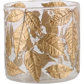HomArt Medium Enameled Gold Leaf Hurricane, 4 inch-Height, Gold Leaves and Glass