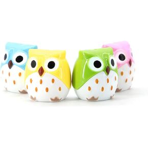 Colored Pencil Sharpeners Manual, Dual Hole Lovely Cartoon Owl Pencil Sharpener for Kids and Adults School and Office Handheld Animal Pencil Sharpener with Lid (4pcs)
