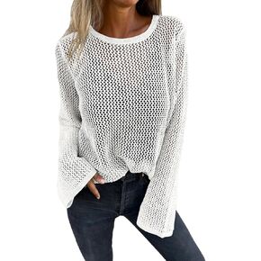 Allimy Womens Hollow Out Loose Metallic Knits Crewneck Long Sleeve Sweater Pullover Outerwear