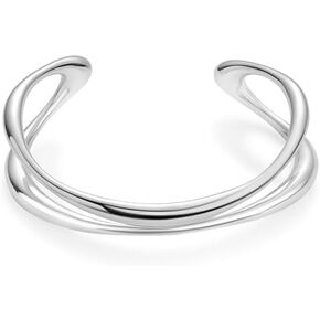 Double-Layer Cuff Bracelet for Women, Silver Rhodium Plated Cuff Bangle Adjustable Bracelet