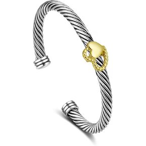Cuff Bracelet for Women Cable - Silver Twisted Bracelets Bangle Cross - Two Tone Evil Eye Designer Dupes Bracelets Jewelry