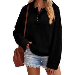 PRETTYGARDEN Womens Sweatshirt Hooded V Neck Button Hoodies Lightweight Tunic Pullover Tops 2024 Fall Trendy Outfits