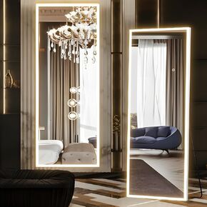 65"x24" Arched Full Length Mirror with Lights, Lighted Floor Mirror, LED Mirror Full Length Wall Mounted Dimming & 3 Color Lighting for Bedroom, White
