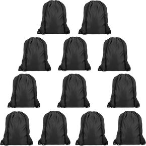 12pcs Drawstring Gym Bag Bulks, 13.39x16.93in Drawstring Backpack with Reinforced Bottom, Waterproof Gym Drawstring Bag Sackpack, Cinch Bags Drawstring for Sport Baseball Beach Traveling, Black
