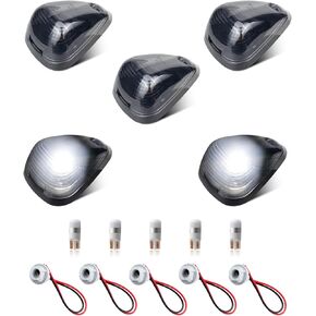RUXIFEY 5PCS Smoked Cab Roof Marker Light Lens with White LED Bulb Socket Assembly Compatible with Ford F250 F350 F450 Super Duty 1999-2007 2011-2016, F550 Super Duty 1999-2007 2011-2015