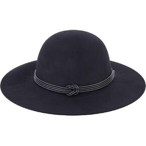 Christian Siriano New York Fedora Hat, Women's Wool Felt Wide Brim Sun Hat with Faux Leather Rope Knot Band, Burgundy, One Size