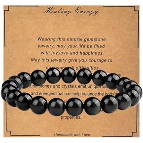8mm Natural Black Obsidian Stretch Bracelet,Adjustable Hand Chain for Anxiety Relief,Birthday Christmas Gift for Mum Dad Hunsband