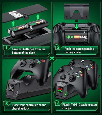 Upgraded Controller Charger Station with 2x6200mWh Rechargeable Battery Packs for Xbox One/Series X|S, Dual Charging Dock for Xbox One Battery Pack (Controller not Included) in Saudi Arabia