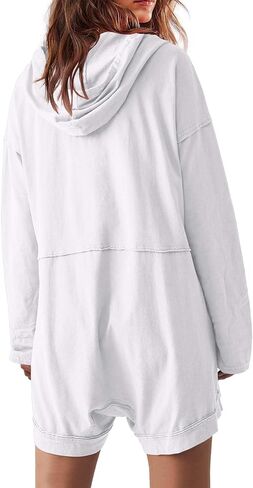 Yanekop Womens Oversized Romper Hoodie Jumpsuit V Neck Short Overalls Casual Long Sleeve Jumpers with Pockets in Saudi Arabia