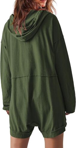 Yanekop Womens Oversized Romper Hoodie Jumpsuit V Neck Short Overalls Casual Long Sleeve Jumpers with Pockets in Saudi Arabia