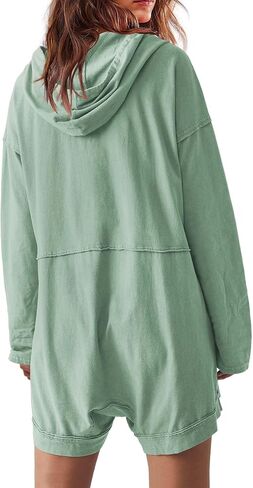 Yanekop Womens Oversized Romper Hoodie Jumpsuit V Neck Short Overalls Casual Long Sleeve Jumpers with Pockets in Saudi Arabia