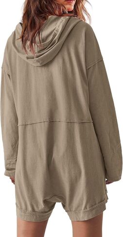 Yanekop Womens Oversized Romper Hoodie Jumpsuit V Neck Short Overalls Casual Long Sleeve Jumpers with Pockets in Saudi Arabia
