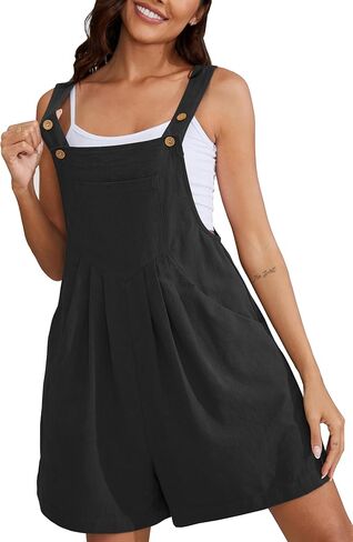 Women's Short Overalls Summer Casual Adjustable Strap Loose Linen Short Bib Overalls Jumpsuit Rompers in Saudi Arabia
