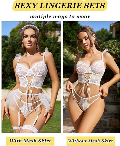 Avidlove Lingerie Sets Womens Garter Sets 3 Piece Underwire Sexy Bra and Panty Sets With Mesh Mini Skirts S-XXL in Saudi Arabia