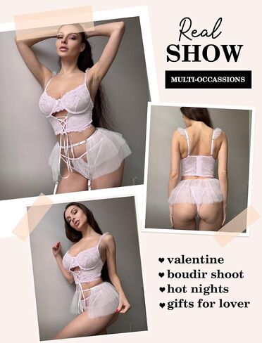 Avidlove Lingerie Sets Womens Garter Sets 3 Piece Underwire Sexy Bra and Panty Sets With Mesh Mini Skirts S-XXL in Saudi Arabia