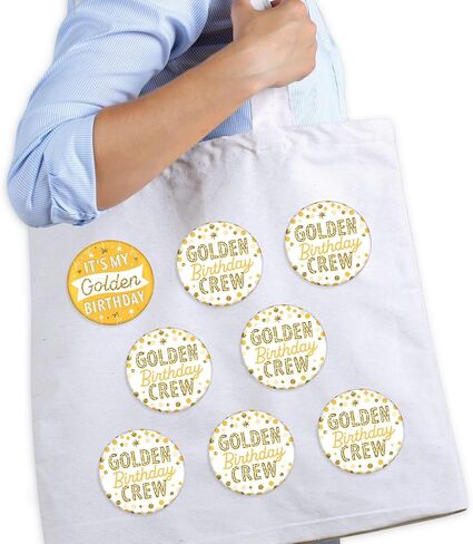 بيج دوت اوف هابينيس شارة عيد ميلاد بلون بينك وذهبي وردي - شارة حفلة عيد ميلاد سعيد 3 انش - ازرار خلفية - مجموعة من 8 قطع، معدن، بدون احجار كريمة, معدن, بدون أحجار كريمة in Kuwait