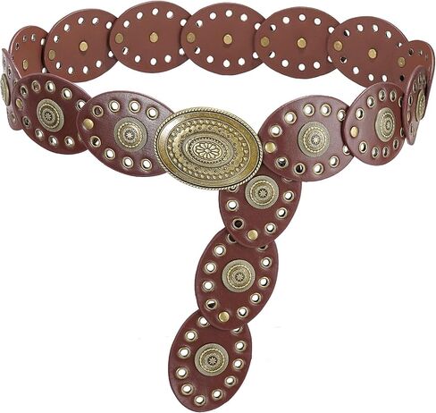 Wide Disc Belt for Women Leather Oval Belt Western Vintage Waist Belts in Kuwait
