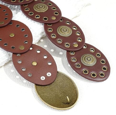 Wide Disc Belt for Women Leather Oval Belt Western Vintage Waist Belts in Kuwait