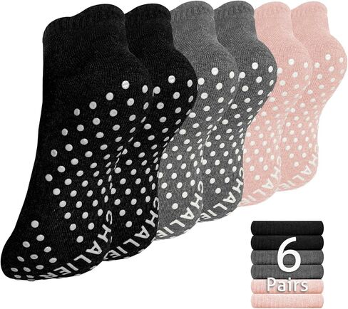 Non Slip Yoga Socks for Women 6 Pairs Ankle Low Cut Pilates Barre Socks with Grips, Multicolor 02(6 Pairs) in Saudi Arabia