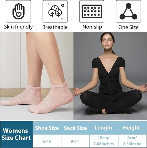 Non Slip Yoga Socks for Women 6 Pairs Ankle Low Cut Pilates Barre Socks with Grips, Multicolor 02(6 Pairs) in Saudi Arabia