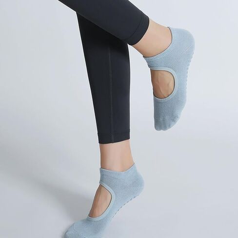 Grip Socks Womens Pilates Yoga Barre Non Slip Stripes Cotton Ankle Anti-Skid Sock Size 5-10 in Saudi Arabia