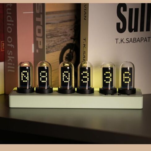 ساعة أنبوب Nixie، ساعة مكتب، التحكم في الهاتف المحمول، إضاءة خلفية RGB، أقراص رقمية مخصصة، ساعة أنبوبية لغرفة الألعاب وديكور المكتب (أبيض) in Kuwait