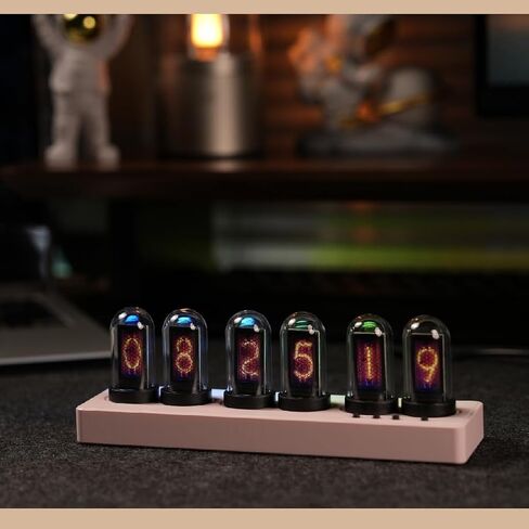 ساعة أنبوب Nixie، ساعة مكتب، التحكم في الهاتف المحمول، إضاءة خلفية RGB، أقراص رقمية مخصصة، ساعة أنبوبية لغرفة الألعاب وديكور المكتب (أبيض) in Kuwait