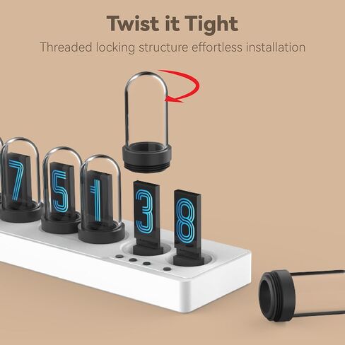 ساعة أنبوب Nixie، ساعة مكتب، التحكم في الهاتف المحمول، إضاءة خلفية RGB، أقراص رقمية مخصصة، ساعة أنبوبية لغرفة الألعاب وديكور المكتب (أبيض) in Kuwait