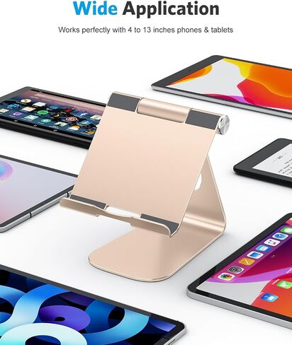 OMOTON T1 Adjustable Tablet Stand for Desk, Aluminum Holder for iPad Silver | Solid Metal Build | Charging Cutout | Anti-Slip Silicone Pads | Multi-Angle Adjustable | Fits 3.5-12.9" | Holds Thick Cases in Kuwait