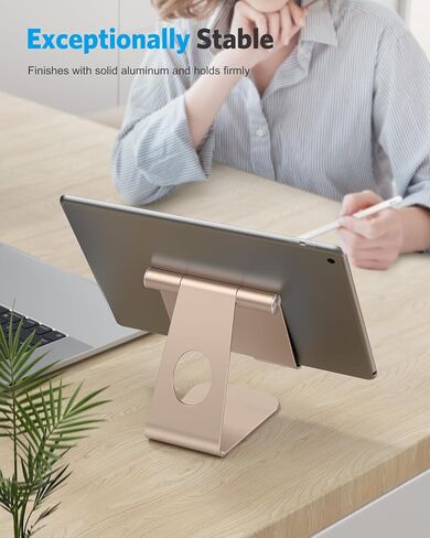 OMOTON T1 Adjustable Tablet Stand for Desk, Aluminum Holder for iPad Silver | Solid Metal Build | Charging Cutout | Anti-Slip Silicone Pads | Multi-Angle Adjustable | Fits 3.5-12.9" | Holds Thick Cases in Kuwait