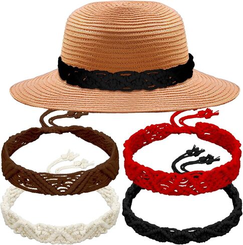 Newcotte 4 Pcs Boho Macrame Handwoven Cowboy Hat Band Boho Hat Bands Adjustable Hatband Western Hat Belts for Women in Saudi Arabia