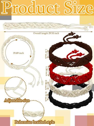 Newcotte 4 Pcs Boho Macrame Handwoven Cowboy Hat Band Boho Hat Bands Adjustable Hatband Western Hat Belts for Women in Saudi Arabia