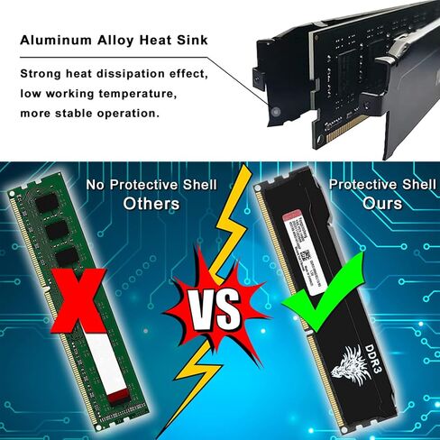 Yongxinsheng 1333MHz 16GB Kit (8GBx2) DDR3 Ram Desktop PC3-10600 UDIMM Non-ECC Unbuffered 1.5V 2Rx8 Dual Rank 240-Pin CL9 PC وحدة ترقية ذاكرة الكمبيوتر (أسود) in Kuwait