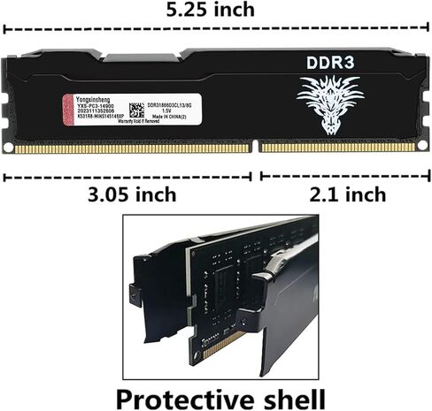 Yongxinsheng 1333MHz 16GB Kit (8GBx2) DDR3 Ram Desktop PC3-10600 UDIMM Non-ECC Unbuffered 1.5V 2Rx8 Dual Rank 240-Pin CL9 PC وحدة ترقية ذاكرة الكمبيوتر (أسود) in Kuwait