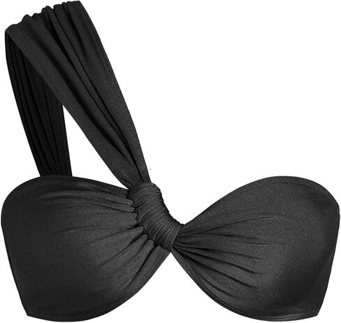 ZAFUL Women's One Shoulder Bikini Top Twisted Ruched Padded Bandeau Bikini Top Swimsuit Bathing Suits Top in Saudi Arabia