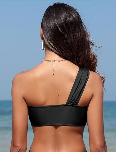 ZAFUL Women's One Shoulder Bikini Top Twisted Ruched Padded Bandeau Bikini Top Swimsuit Bathing Suits Top in Saudi Arabia