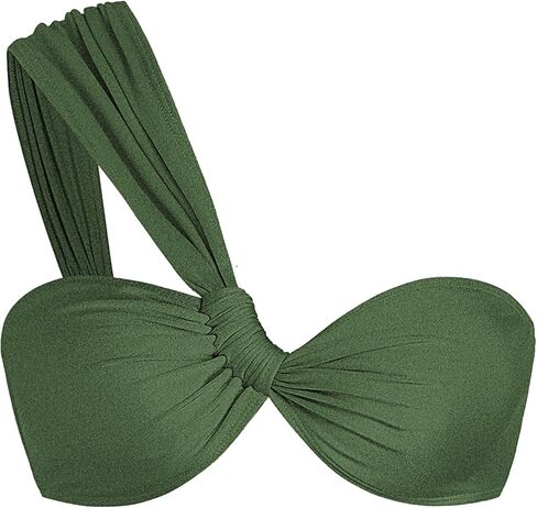 ZAFUL Women's One Shoulder Bikini Top Twisted Ruched Padded Bandeau Bikini Top Swimsuit Bathing Suits Top in Saudi Arabia