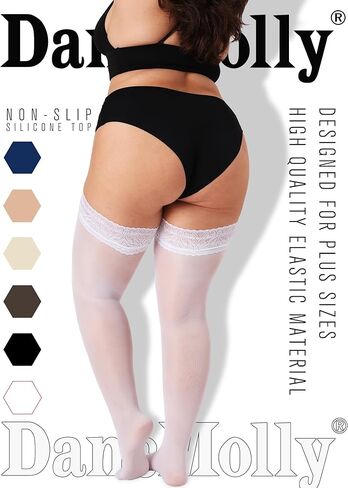 DancMolly Plus Size Thigh High Stockings, Semi Sheer Lace Top Stay Up Pantyhose for Women in Saudi Arabia