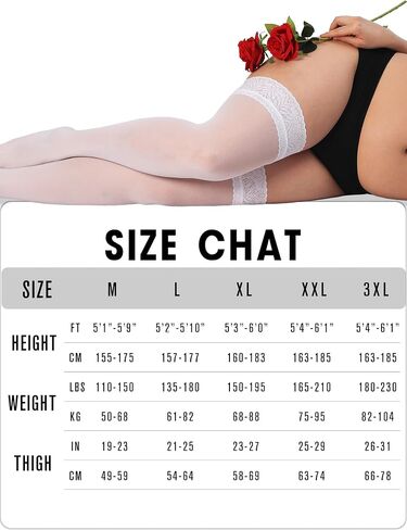DancMolly Plus Size Thigh High Stockings, Semi Sheer Lace Top Stay Up Pantyhose for Women in Saudi Arabia
