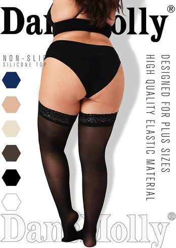DancMolly Plus Size Thigh High Stockings, Semi Sheer Lace Top Stay Up Pantyhose for Women in Saudi Arabia